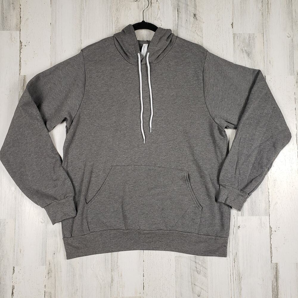 NWOT Bella + Canvas Heathered Grey Fleece Pullover Hoodie Men's Unisex Large